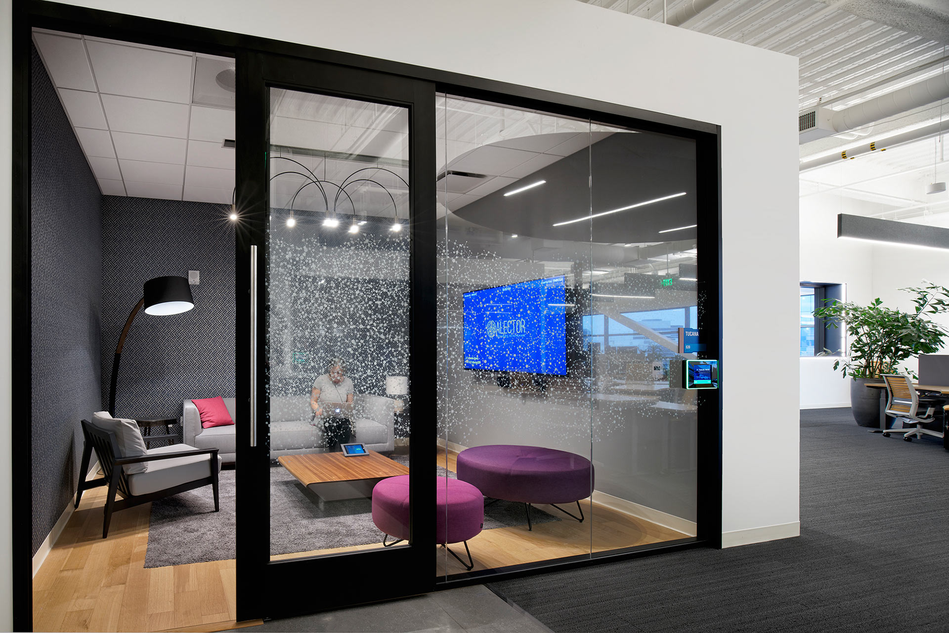 Interior at Alector life Science facility small meeting room, office, transparency