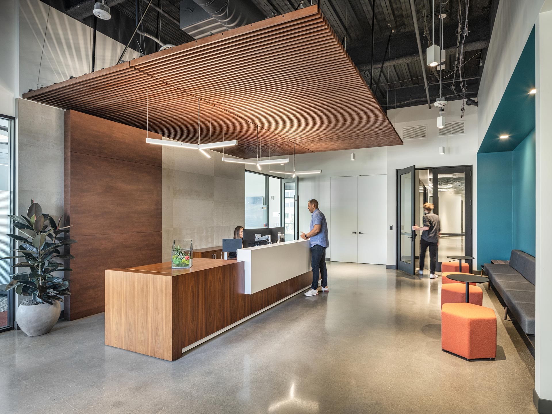 Interior at confidential client life science facility lobby