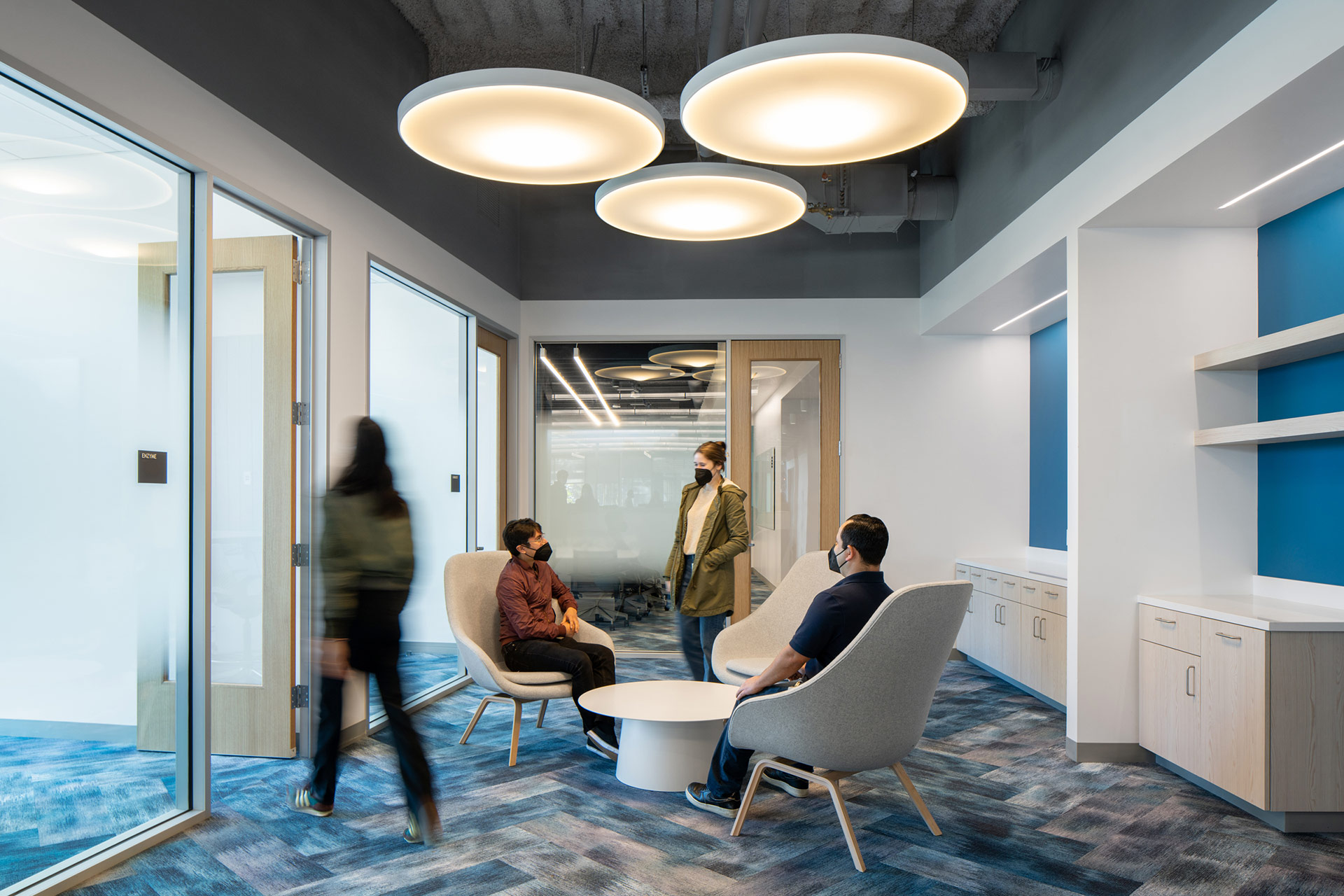 Interior at confidential client life science facility collaboration space