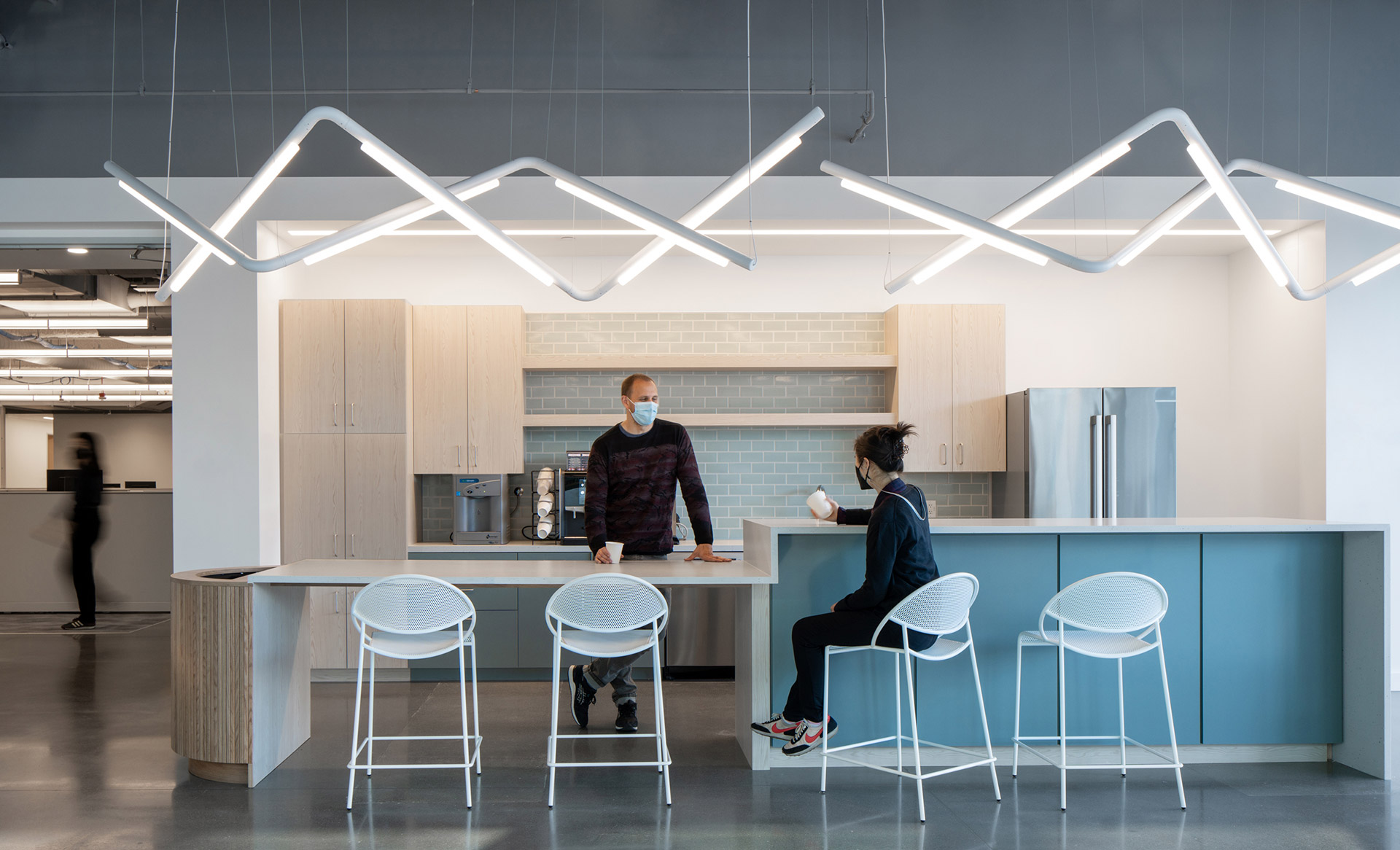 Interior at confidential client life science facility kitchen and break room