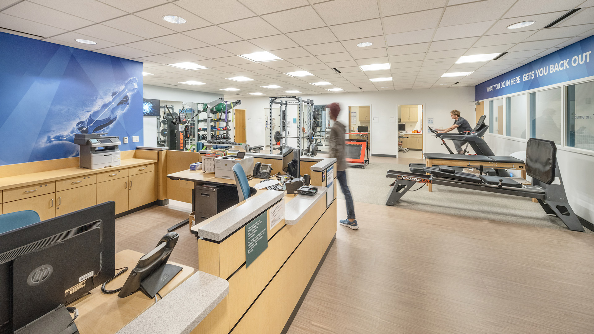 Interior of a sports medicine facility, equipment and desk