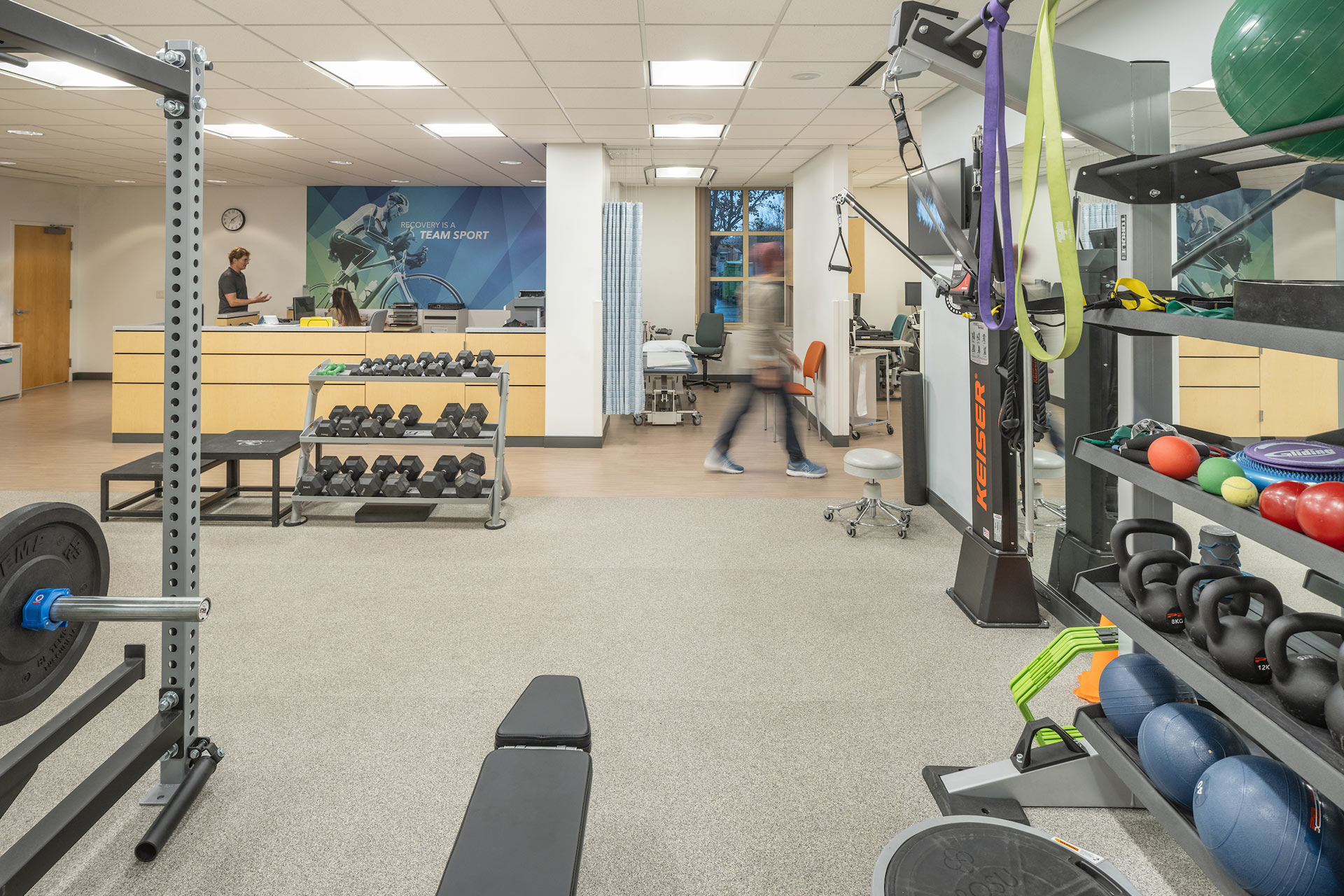 Interior of a sports medicine facility, equipment and desk