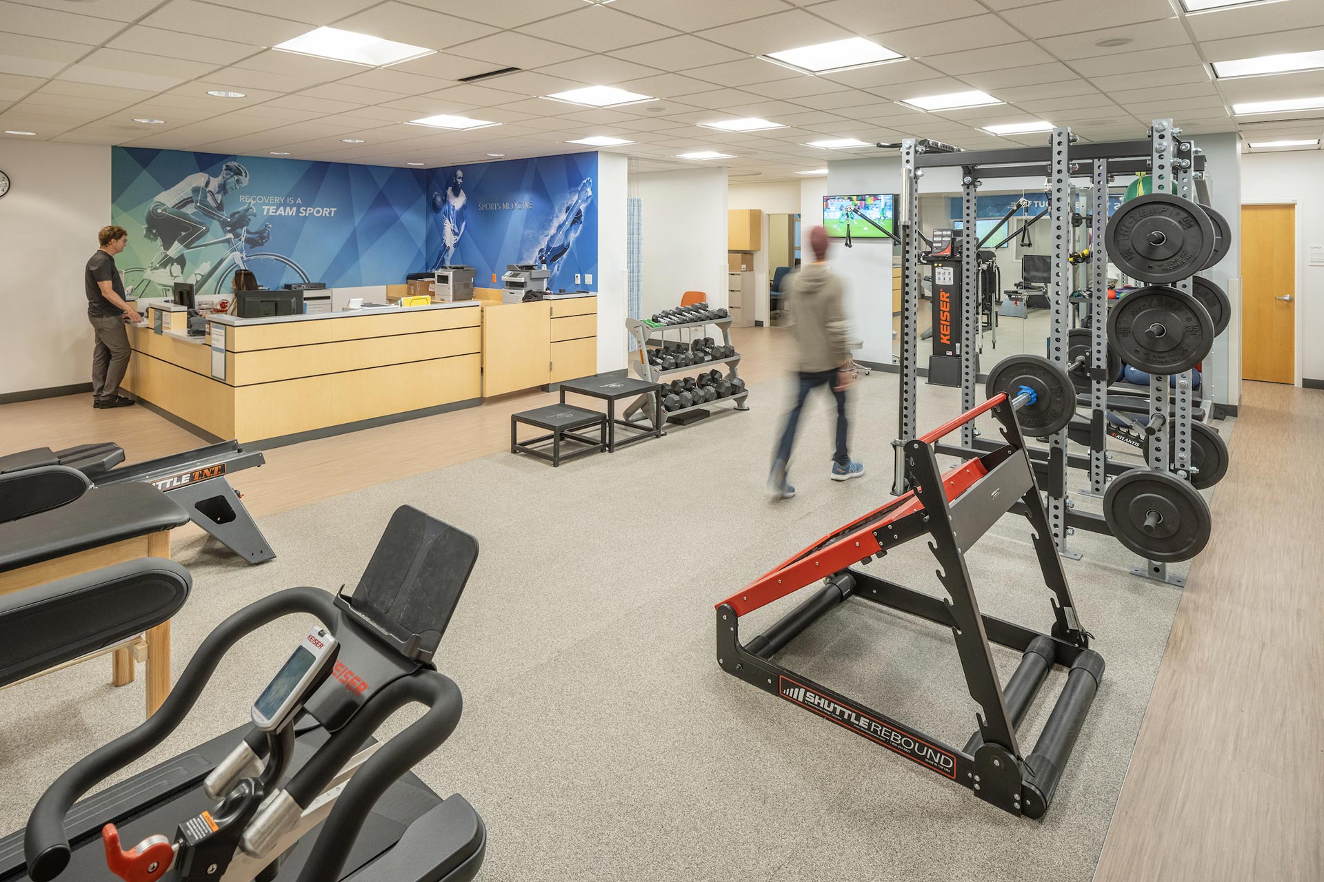 Interior of a sports medicine facility, equipment and desk