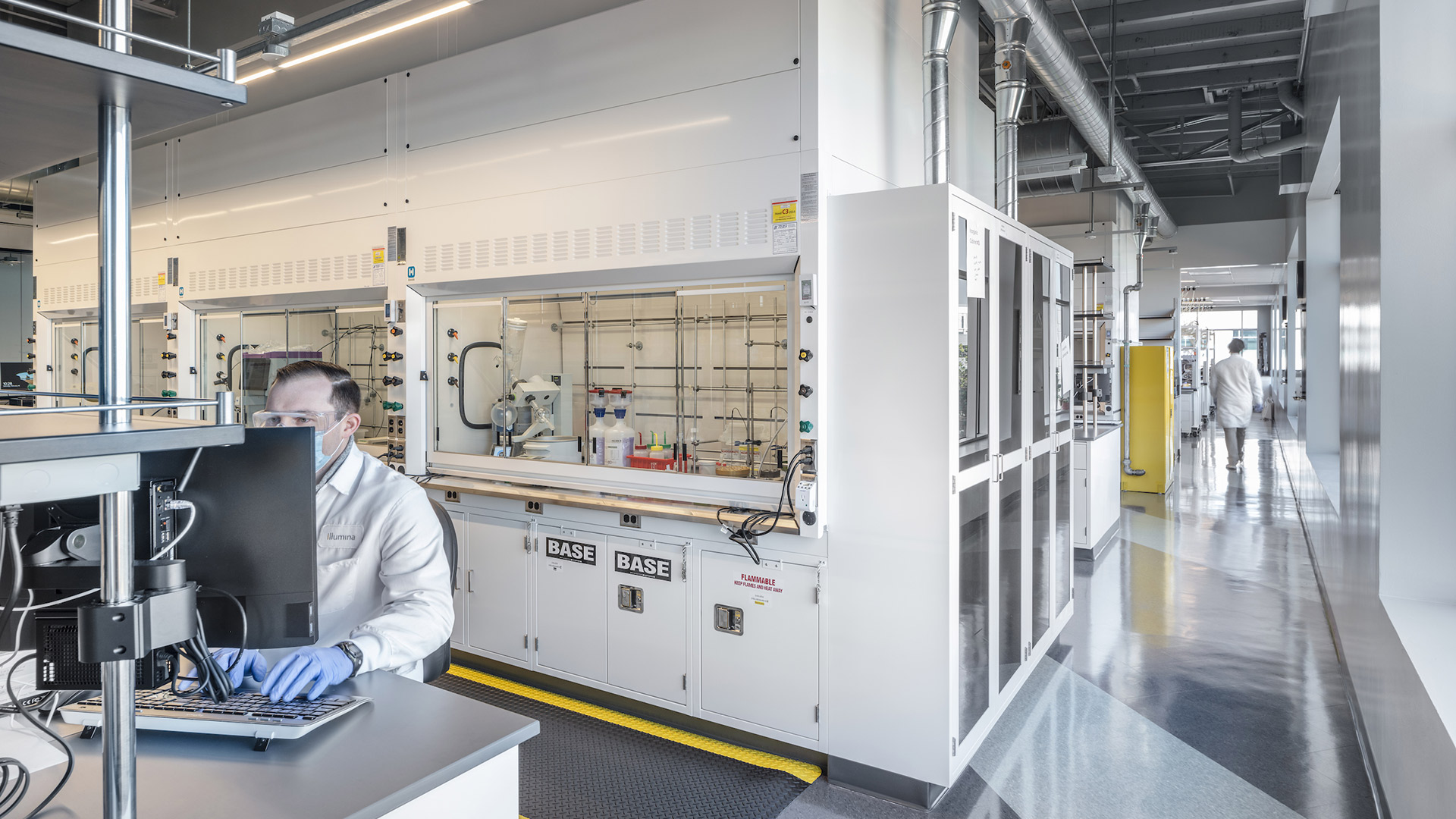 Interior at Exelixis 1701 HBP life science facility inside lab with people working