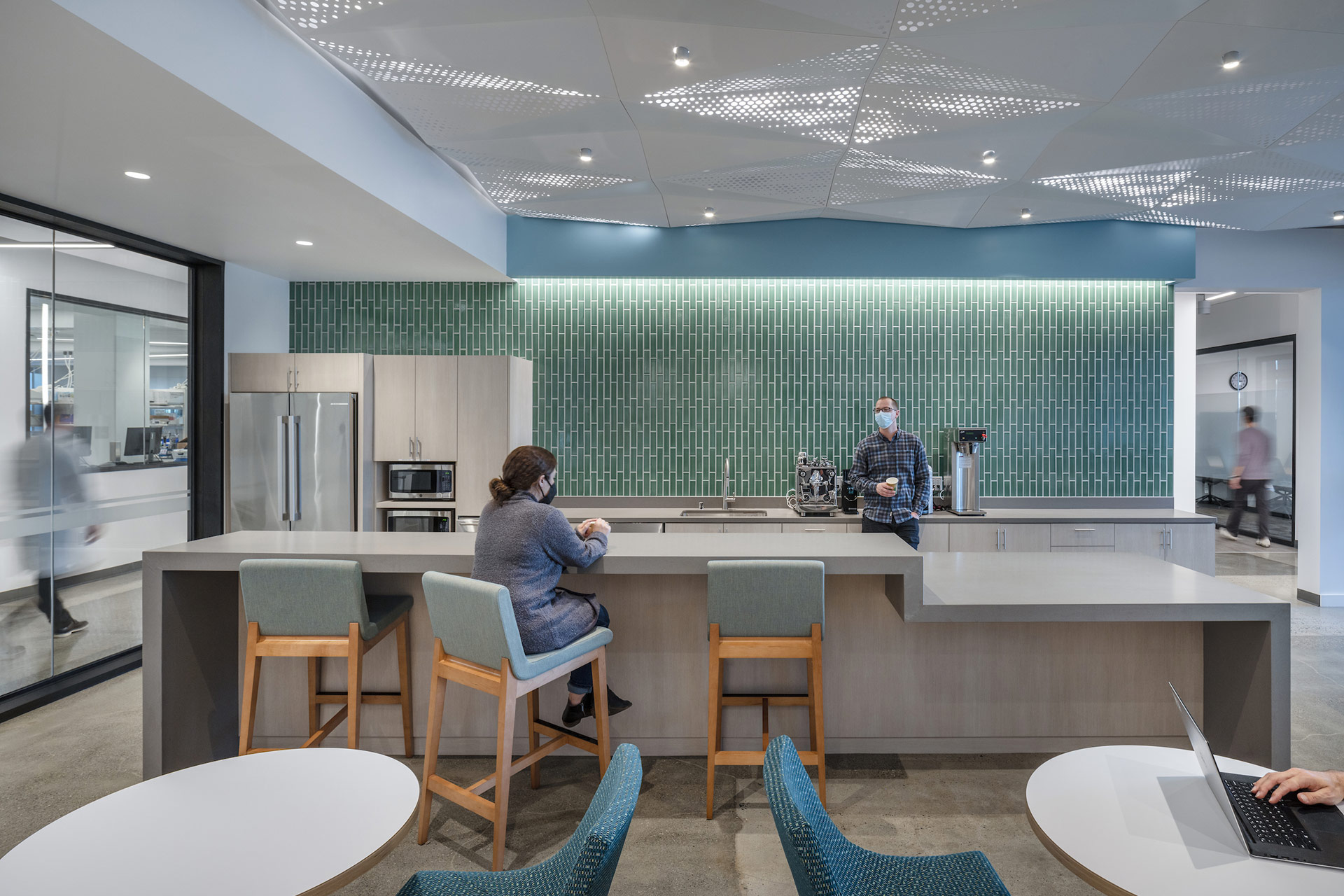 Interior at Exelixis 1701 HBP life science facility inside breakroom kitchen