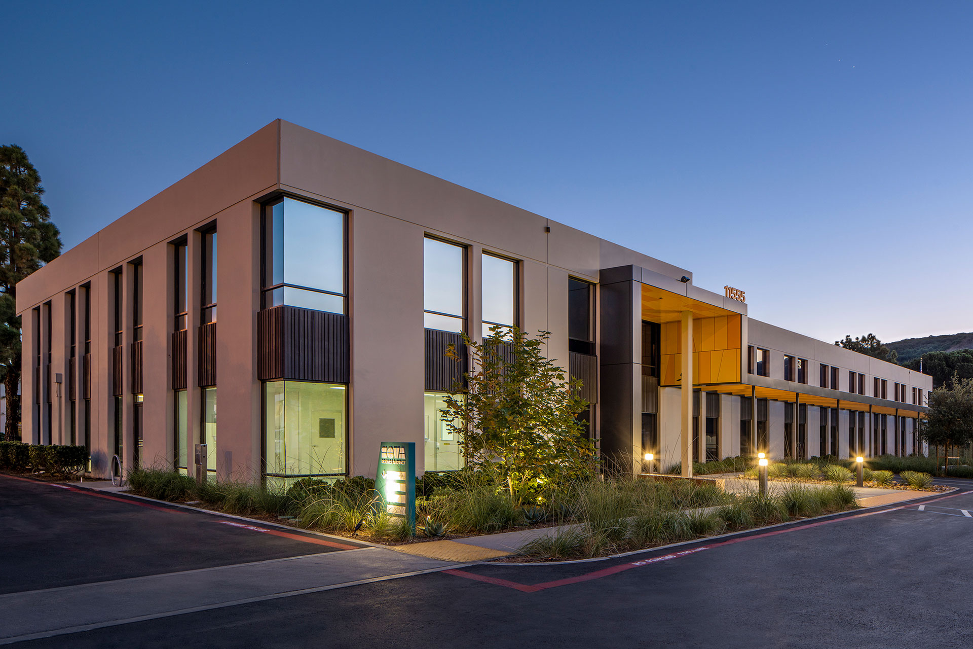 Exterior evening view at Longfellow SOVA Science District