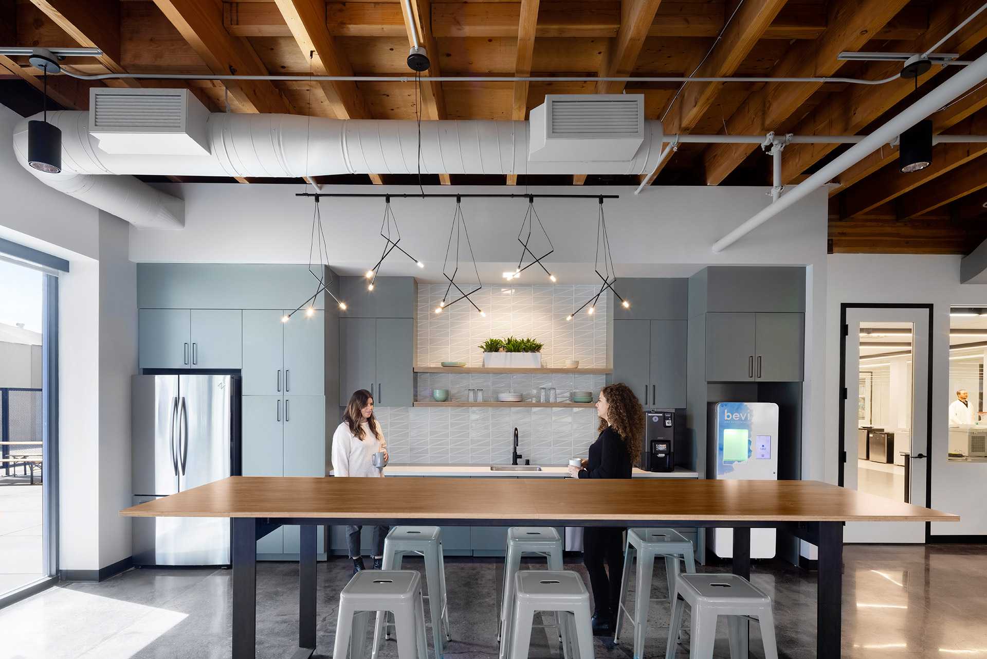 Interior at Pivot Bio life science facility, breakroom kitchen