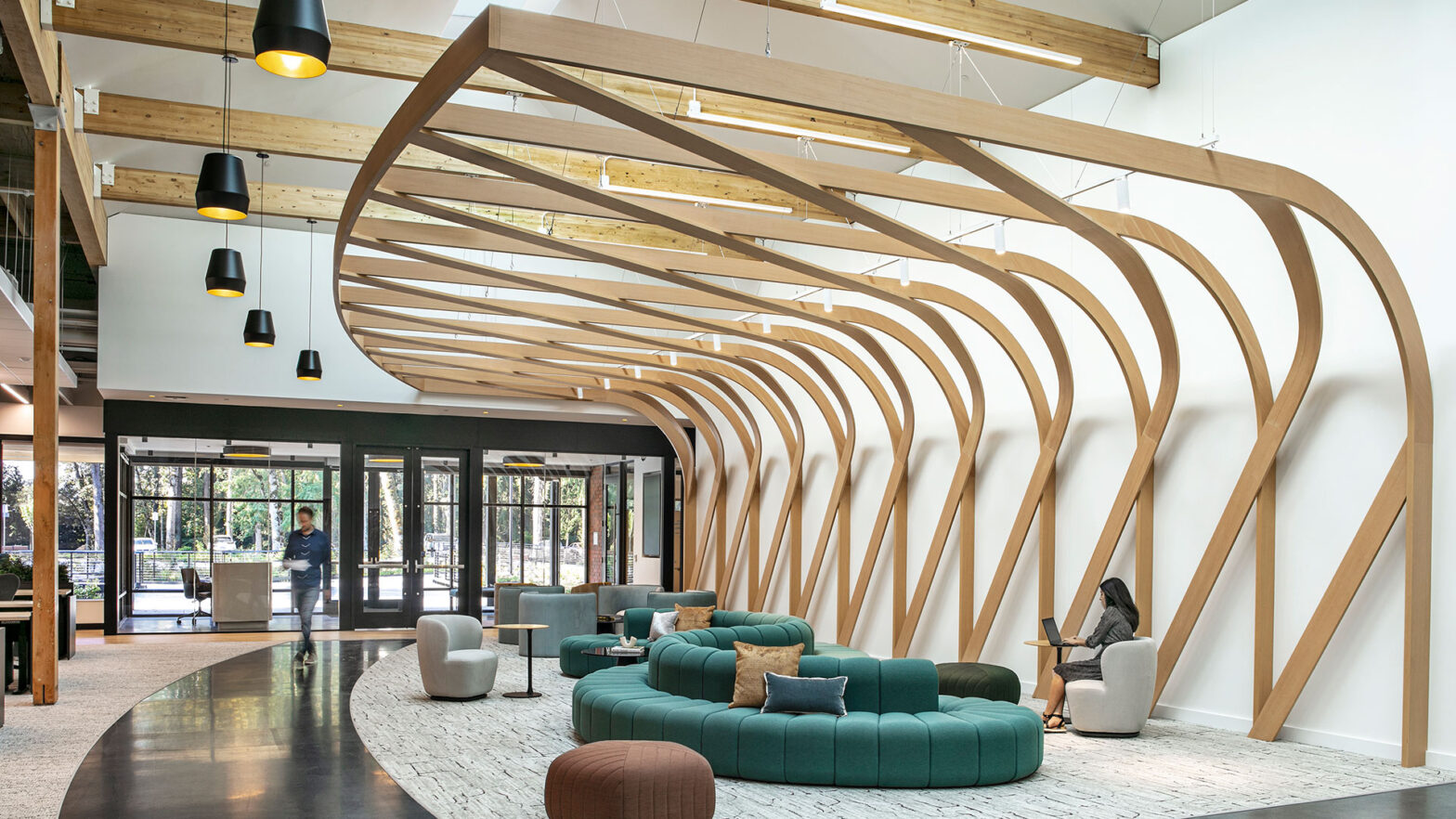 Interior at Twist Bioscience lobby, gathering space, collaboration area