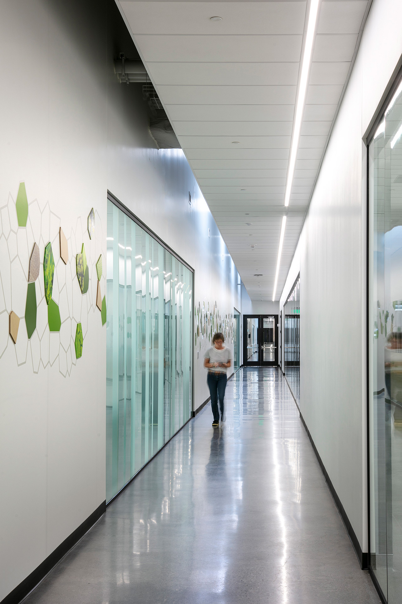 Interior at Twist Bioscience laboratory corridor, transparency, branding