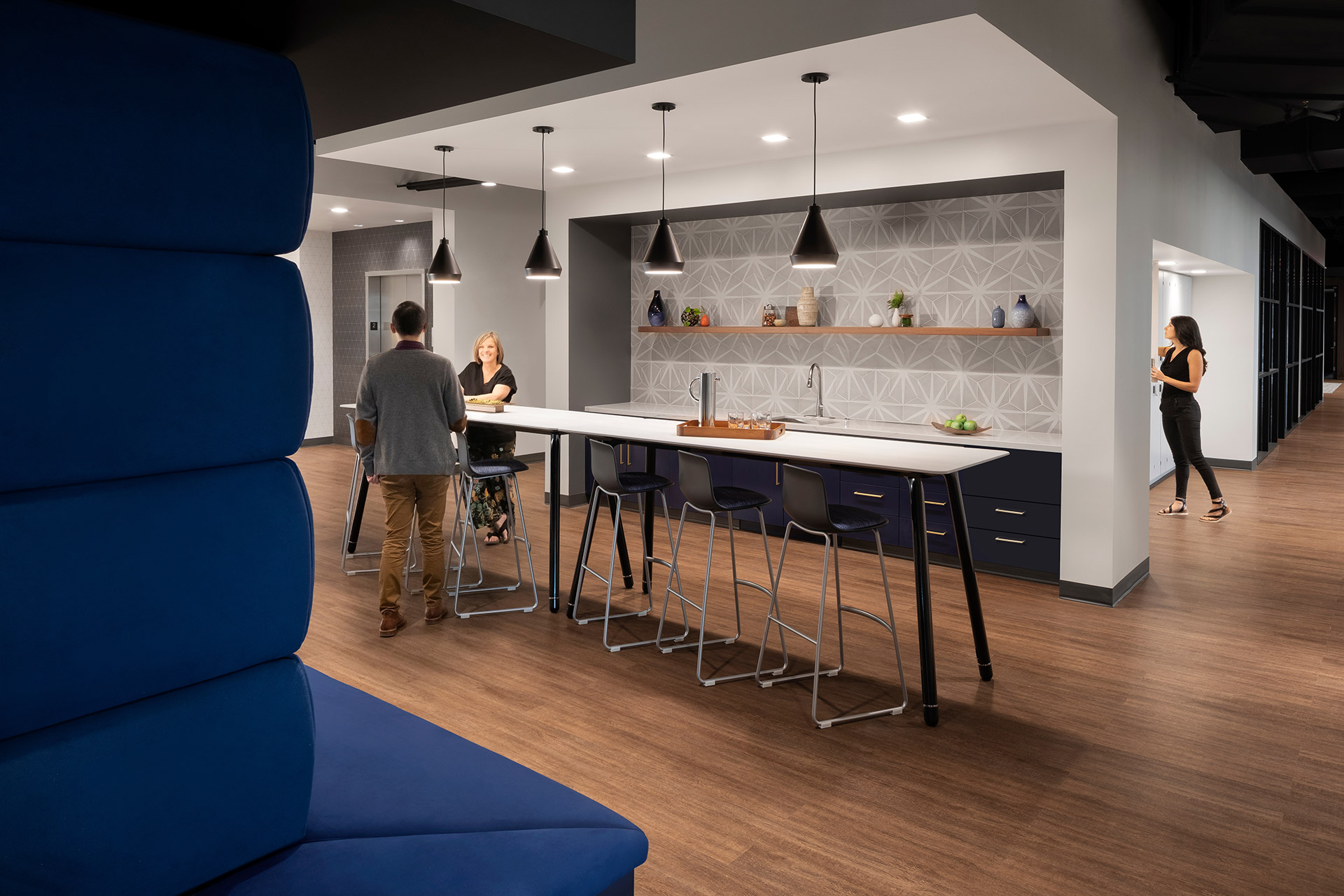 Interior at UC Davis Health patient contact center, healthcare, breakroom kitchen