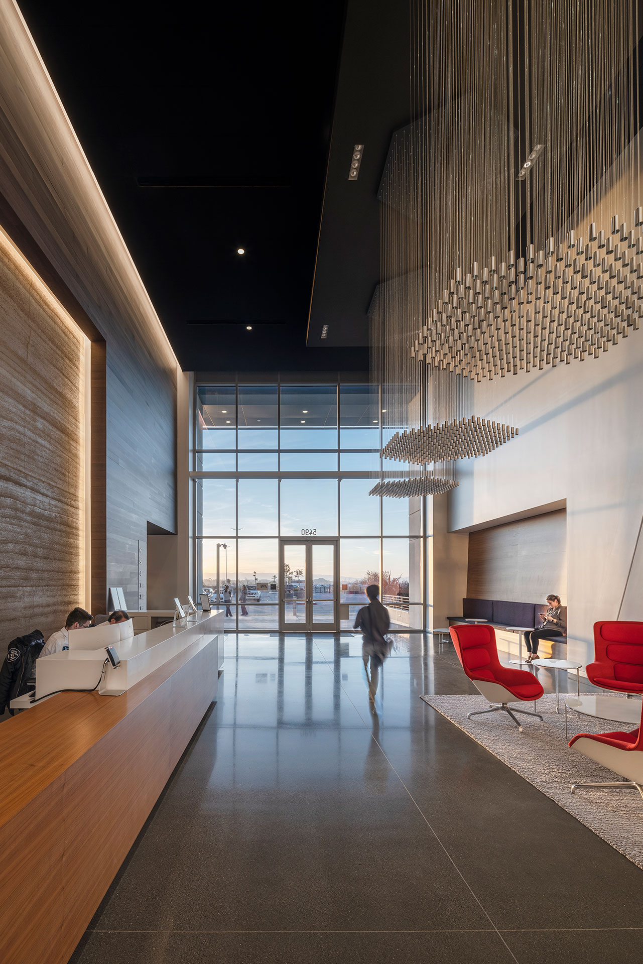 Interior at Verb Surgical HQ life science facility, lobby with front desk